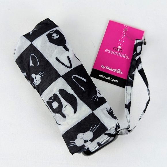 ShedRain Mini Manual Fold Umbrella Cats Dogs Print Lightweight Black White NWT - Picture 12 of 12